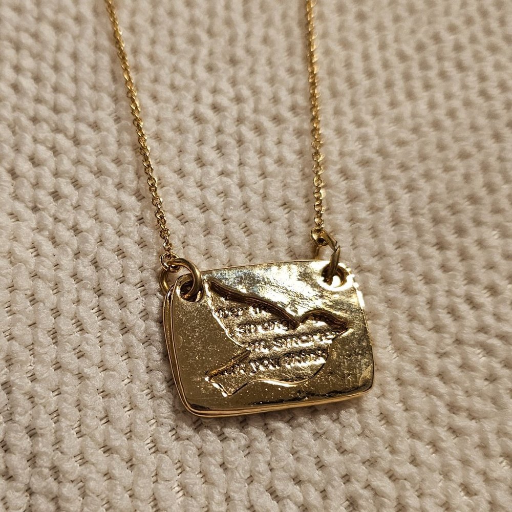 Bird and love message gold necklace